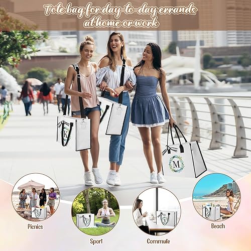 Miniatura 6 de Can-vas - Bolsa de playa con iniciales florales para mujer, bolsa de playa con bolsillo interior, 2 bolsillos laterales, correa de hombro, caja de