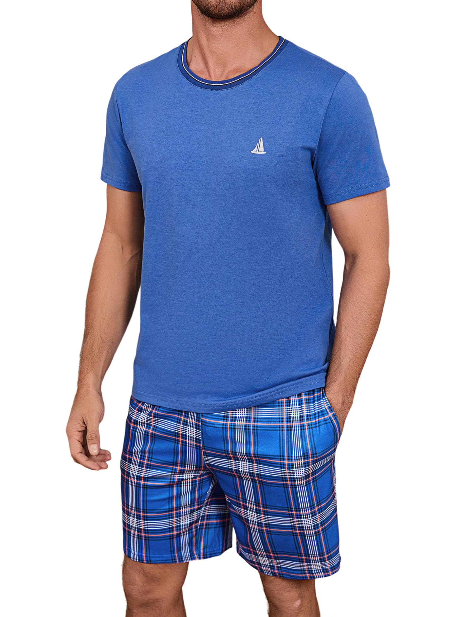 Pigiama Uomo Estivo Corto in Cotone 2 Pezzi Pigiama Maniche Corte Uomo Leggero Morbido e Pijama cómodo y ligero para casa S-3XL
