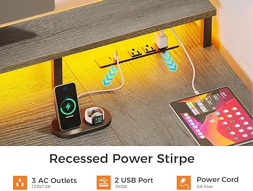 Miniatura 8 de ODK Escritorio en forma de L con cajón de archivos, escritorio reversible en forma de L de 66 pulgadas con toma de corriente y tira LED, escritorio