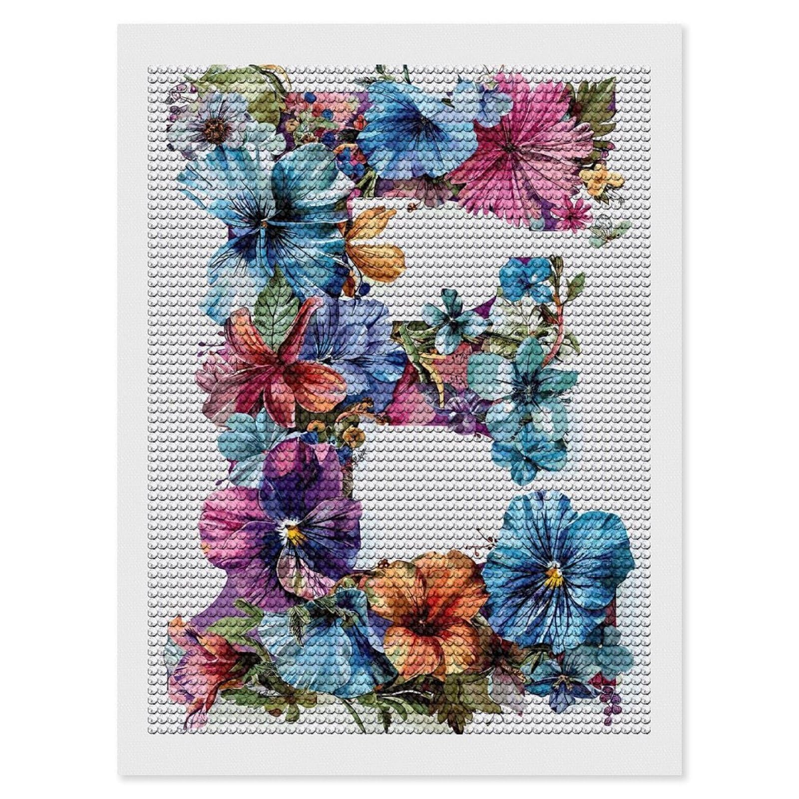 Junmoney Flower Alphabet Letter E Diamond Painting Canvas Set 12"x16", Satisfying Creative Project, Easy to Follow Symbols, Fun Craft Experience