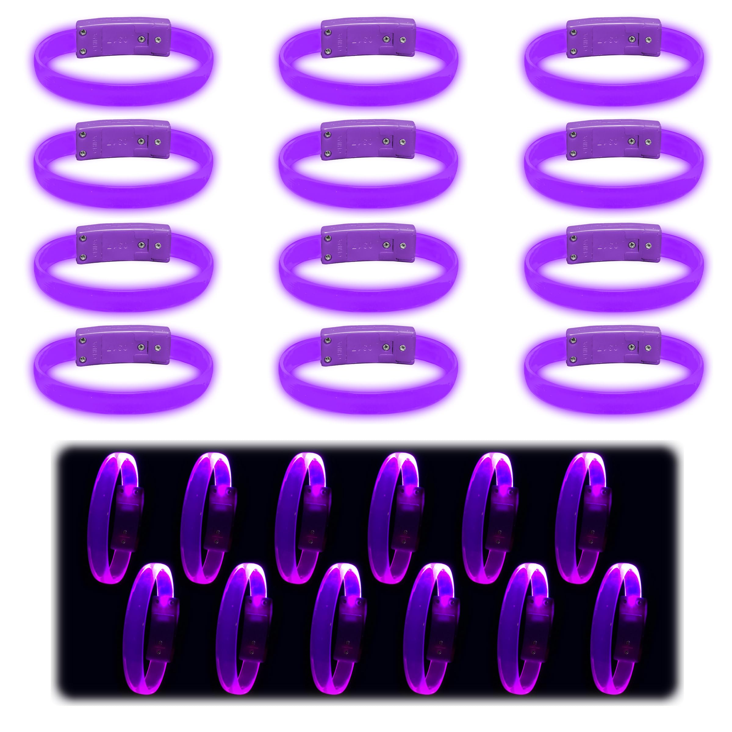 12 Magic Band Pack | Glow in The Dark | Flashing Light up for Concerts | Running Lights for Runners | Multiple Color Light up Bracelet | Glow in The Dark Bracelets | Led Bracelet (Purple)