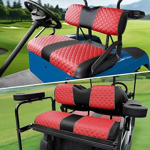Roykaw Fundas de asiento de carrito de golf delanteras y traseras para EZGO TXT 1994-2013 OEM Cojín de asiento ordinario, material de vinilo de
