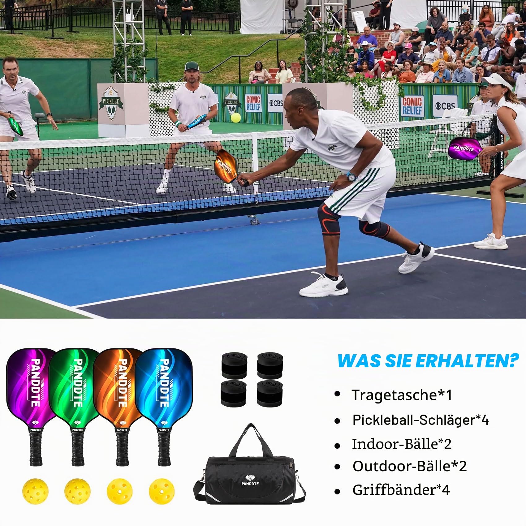 Pickleball-Paddel, Graphit-Pickleball-Paddel-Set, 4 Ersatzgriffen und Tasche, Pickleballschläger für Anfänger und Profis