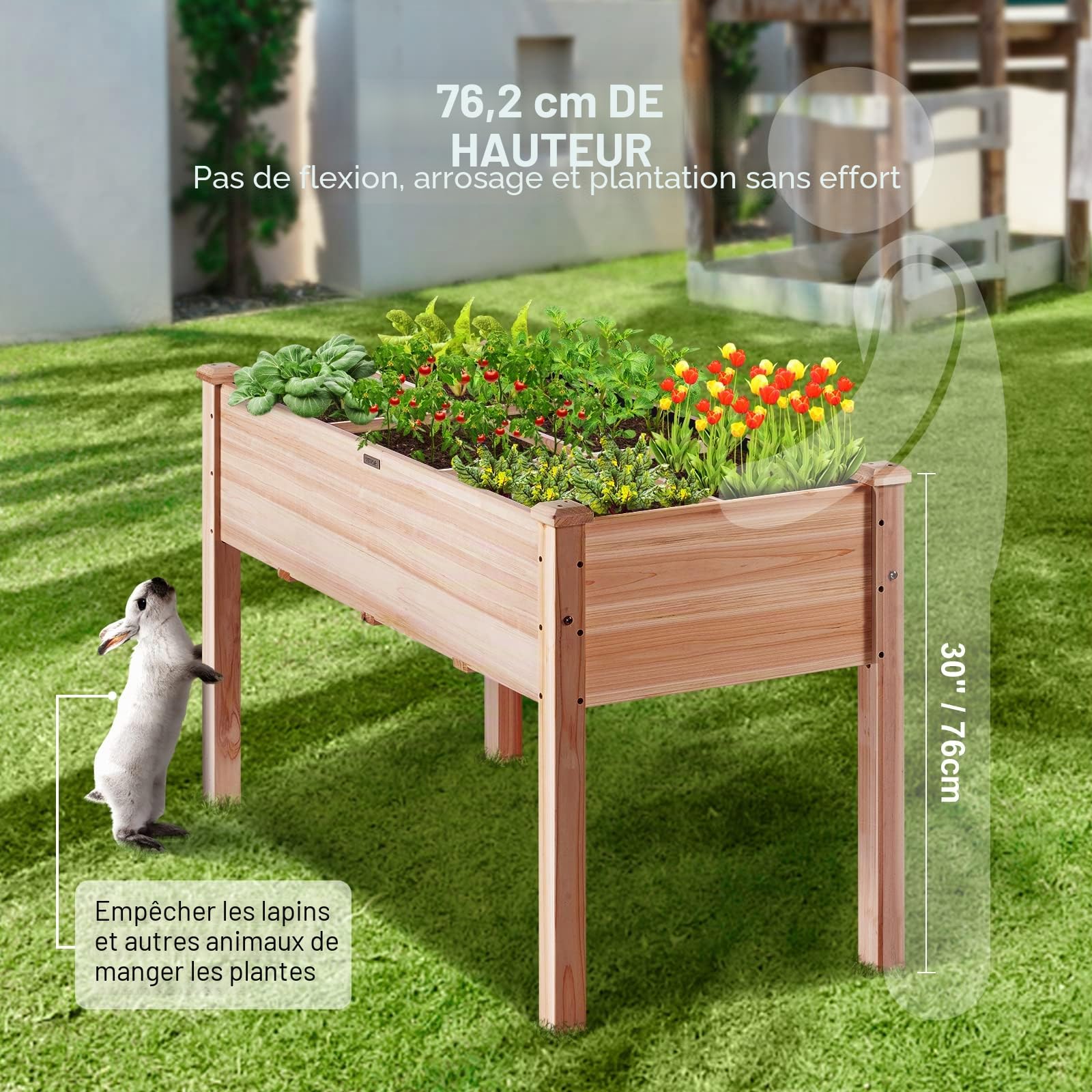 VEVOR Jardinière 120x58x76 cm Lit de Jardin Surélevé en Bois de Sapin Bac de Plantation avec Pieds pour Cultiver Fleurs Végétaux Herbes Plantes Grasses dans Jardin Terrasse Patio Balcon Couleur Bois