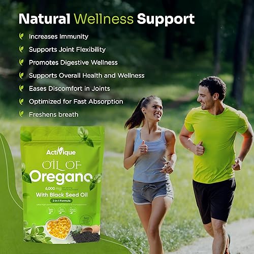 Miniatura 7 de Activique's Aceite de orégano con aceite de semilla negra, carvacrol y timoquinona 4 veces más fuerte, suplemento de orégano 2 en 1 para la salud