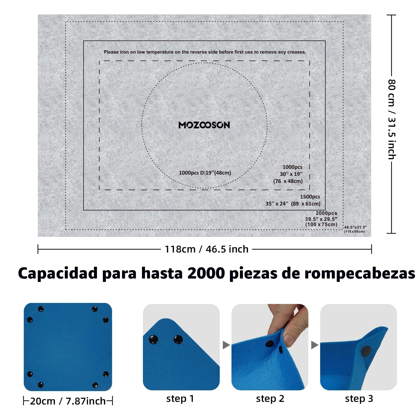 MOZOOSON Tapete Puzzle, Puzzle Mat Roll para Puzzle 1000 1500 2000 Piezas para Adultos Niños, Fieltro Puzzles Tapete, Jigsaw Puzzle Roll Pad, Accesorio para Guardar los Puzzles