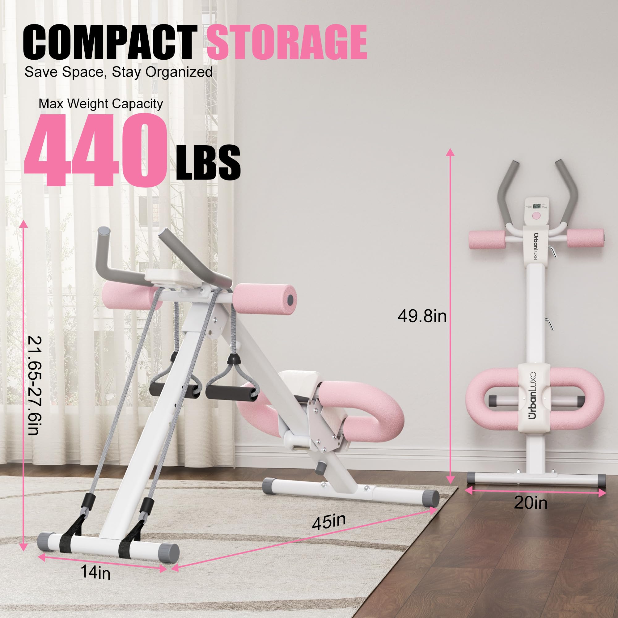 bauchtrainer für zuhause, verstellbarer Bauchtrainer mit LCD-Monitor, zusammenklappbares Bauchmuskeltrainingsgerät mit Knieschutz für das Heimtraining