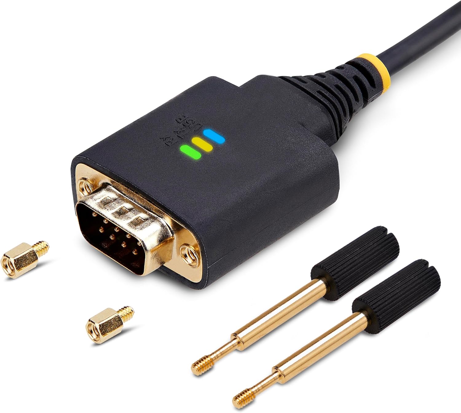 StarTech 1ft (30cm) USB to Serial Adapter Cable, COM Retention, FTDI, USB-A to DB9 RS232, LED Indicators, Interchangeable DB9 Screws Nuts