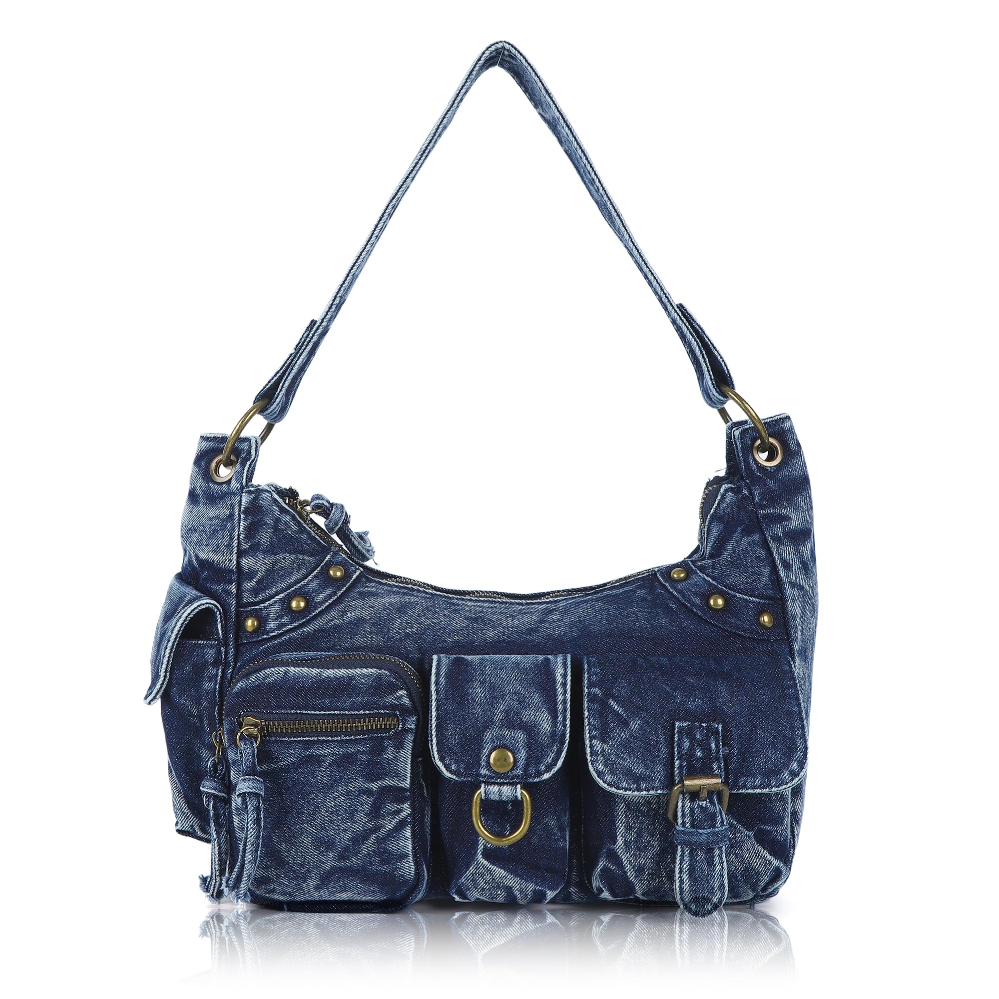 Angel Kiss Hobo Bag for Women Soft Vegan Leather Shoulder Handbag Multi-Pocket Tote Crossbody Bag, Removable Strap