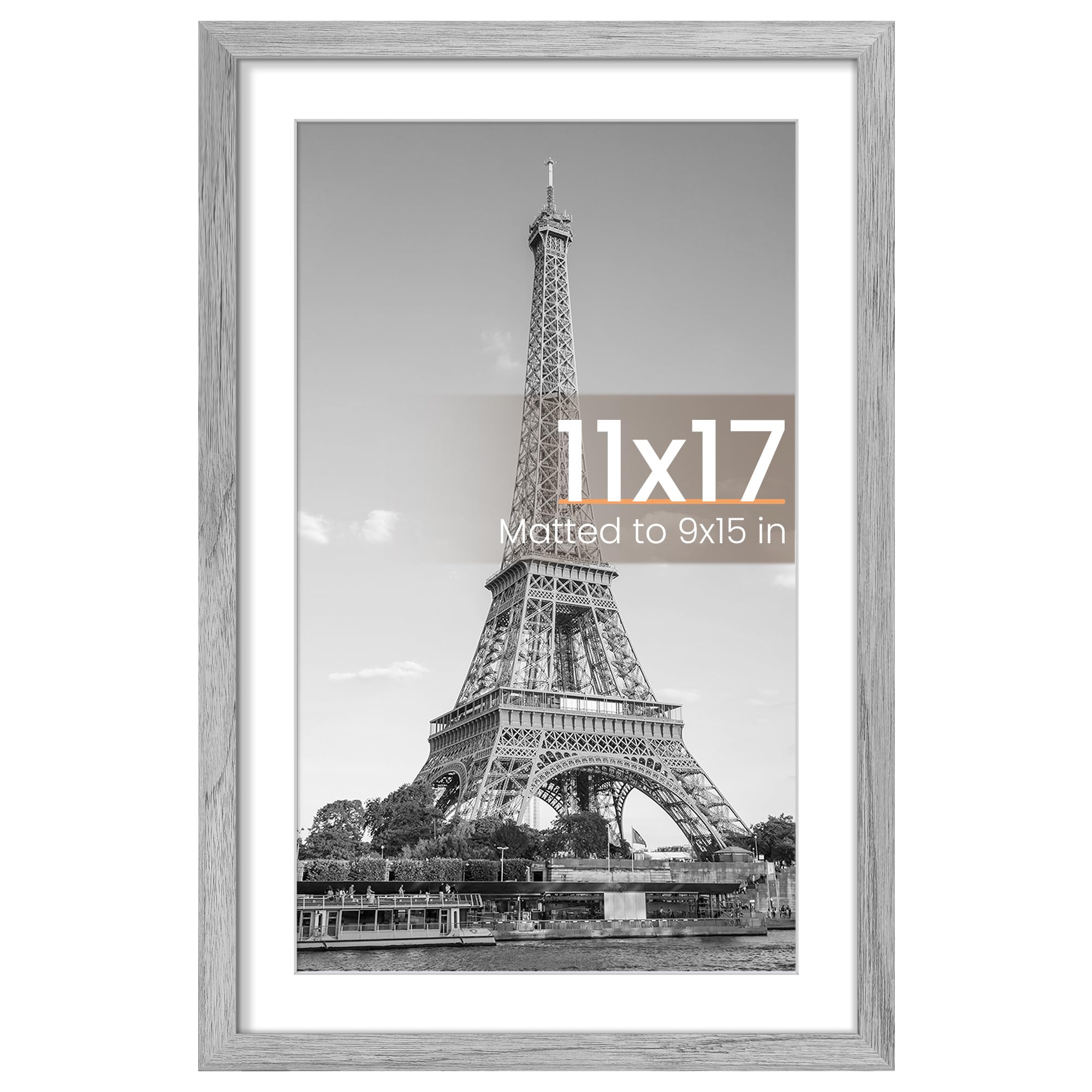 upsimples 11x17 Picture Frame, Display Pictures 9x15 with Mat or 11 x 17 Without, Wall Hanging Poster Frames, Gray, 1 Pack | 11 x 17 Frame, 9x15 Frame with Mat for Gallery Wall, Family, Baby, Dog, Dorm, Christmas