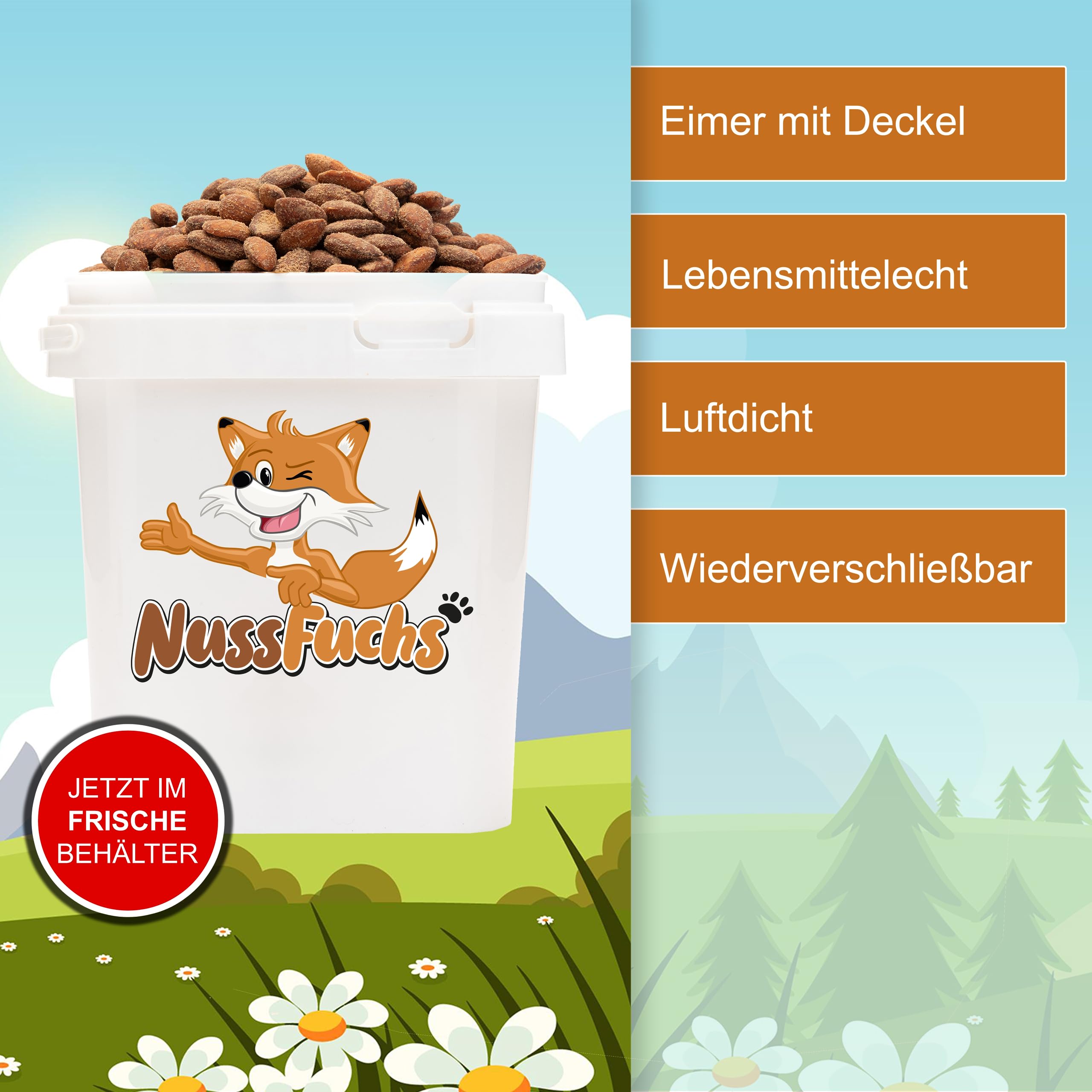 Rauchmandeln 1kg-3,5kg - geröstet & gesalzen - ganze Mandelkerne mit Haut - intensives Raucharoma - Jahrmarktflair - im Alltag auf die Hand oder für unterwegs - (1,5kg im Eimer)