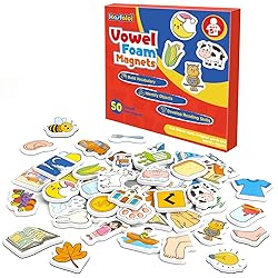 Kasfalci Vowel Word Games,Phonics Games,50 Magnetic Foam Objects Fridge Magnets for Kids,Speech Therapy Toys for Toddler,Learn to Read Spelling Reading Learning for Preschool Kindergarten Classroom