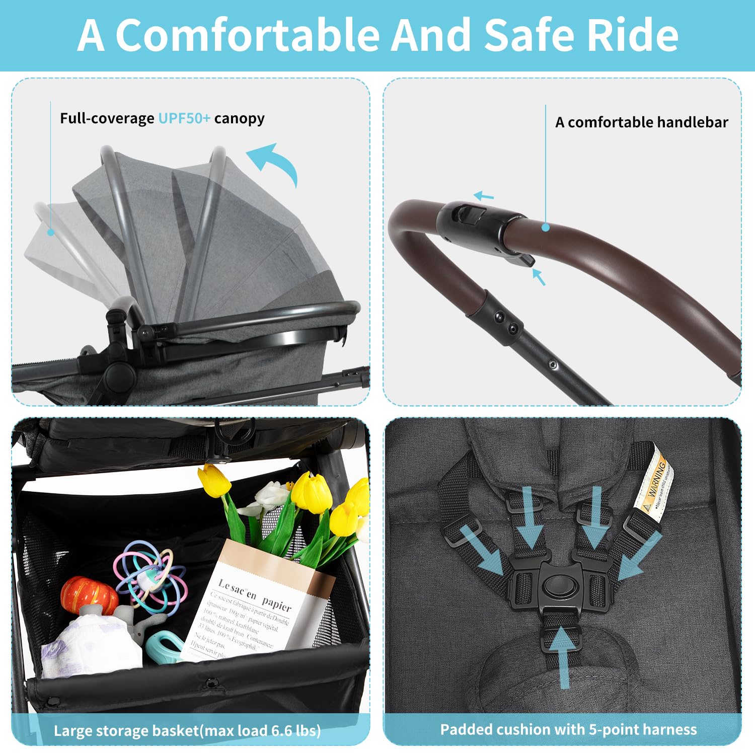 ANNA QUEEN 2 in 1 Convertible Baby Stroller Newborn Reversible Foldable Pushchair Baby Lightweight Stroller