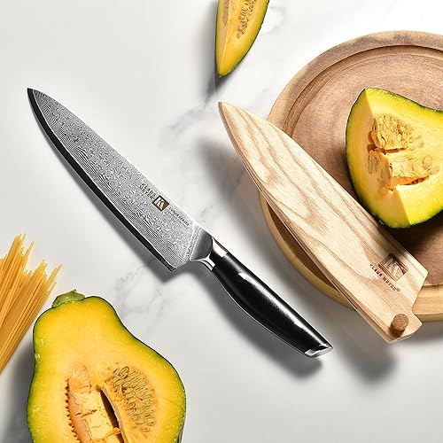 Miniatura 7 de Klaus Meyer Luxor - Cuchillo de chef de 8 pulgadas, cuchillo de cocina de damasco, cuchillo de chef japonés VG10 de acero inoxidable de alto carbono