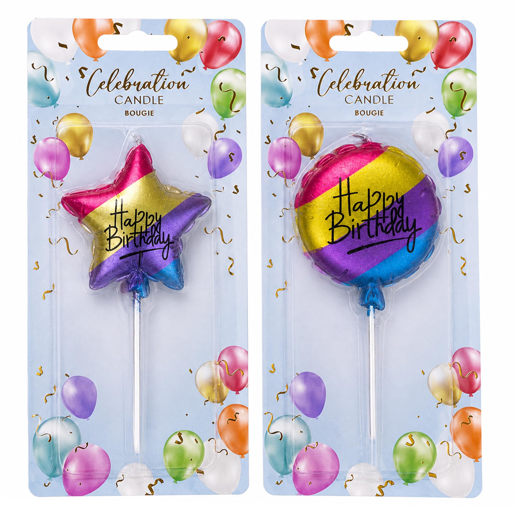 Balloon & Star Birthday Cake Topper Candles – Metallic Finish, Durable Easy Insert Picks, Decorative Party Cake Accent for Celebrations, Elegant Centrepiece to Enhance Any Cake Display (Rainbow)