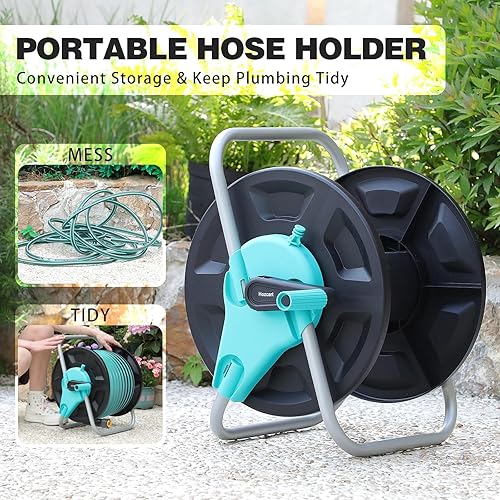 Miniatura 2 de Carrete de manguera de jardín, soporta hasta 50 a 130 pies de manguera de 58 pulgadas, carrete de manguera de agua montado en la pared, soporte de