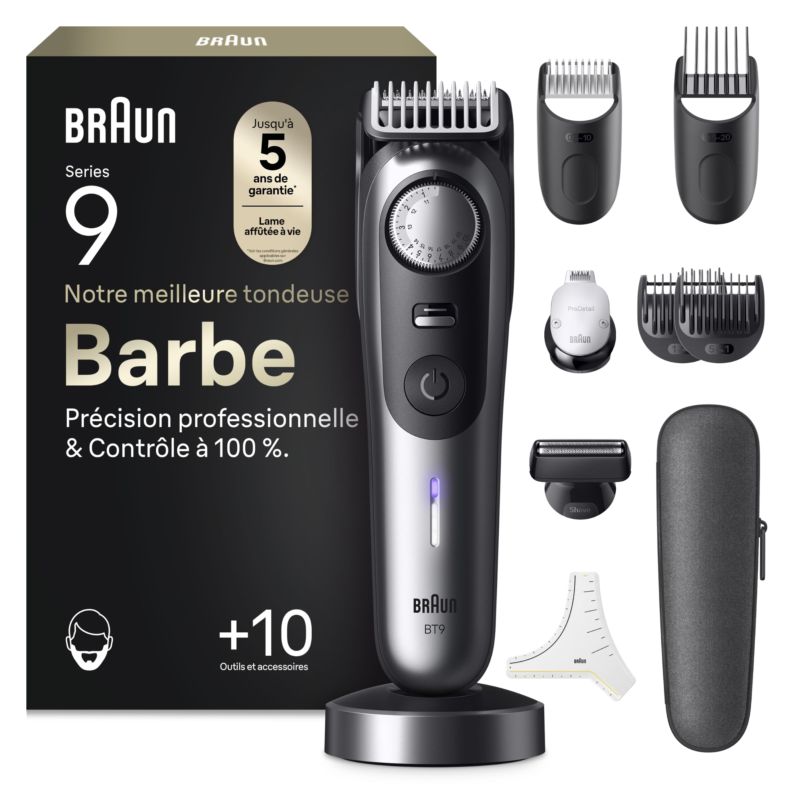 Braun Series 9 BT9545 Tondeuse Barbe Homme, Etanche, Batterie Rechargeable, Lame ProBlade, 52 Longueurs, Coffret