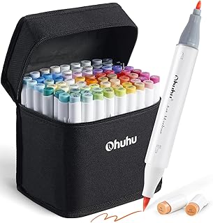 Ohuhu Alcohol Markers Brush Tip - Double Tipped Art Marker Set for Artist Adults Coloring Illustration- 72 Colors- Alcohol-based Refillable Ink - Fine & Brush Dual Tips - Honolulu B of Ohuhu Markers