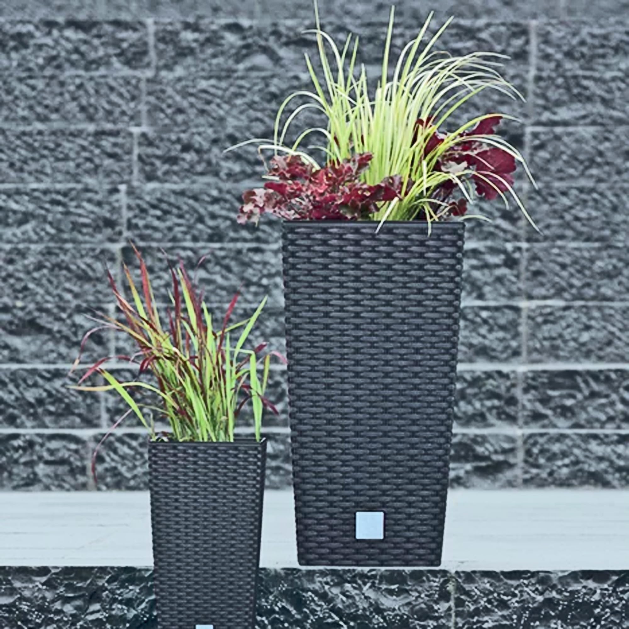 Großer Quadratischer Rattan-Übertopf – Schwarz, 50 Cm Hoch, Für Innen & Außen, Kunststoff