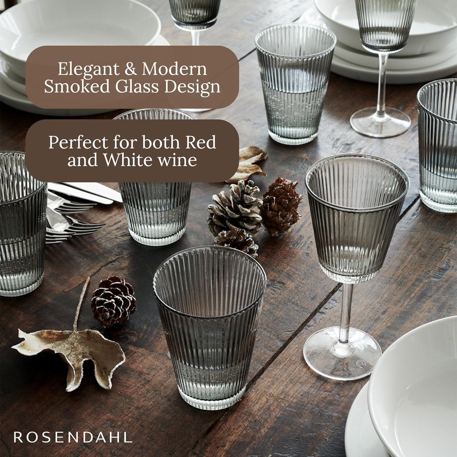 Rosendahl Grand Cru Nouveau Stemmed Wine Glasses Set (Set of 2), 6.1 Fl. Oz. - Elegant Lead-Free Crystal, Dishwasher Safe, Modern & Classic Design for Red & White Wine (Smoke)