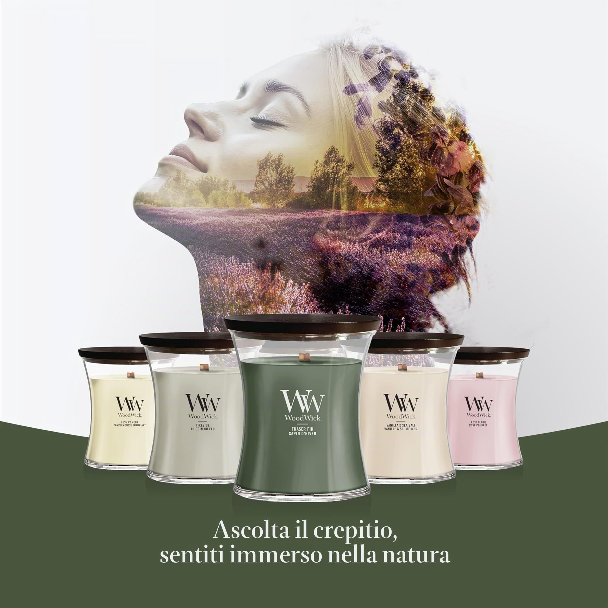 WoodWick Hourglass Candela Profumata Grande | Fraser Fir | Con Stoppino Scoppiettante | Fino a 130 Ore