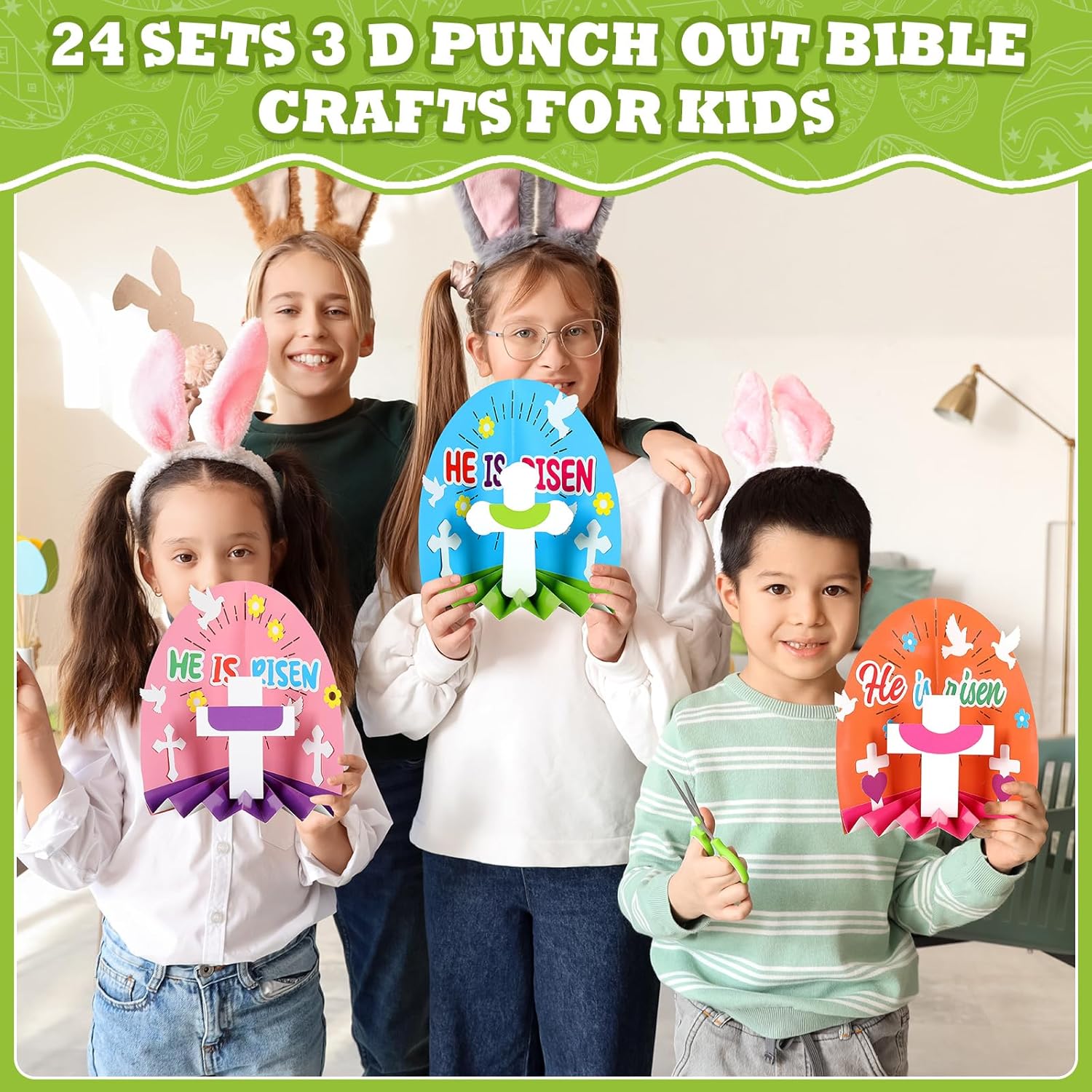 Qyeahkj 24Pack Easter Jesus Resurrection Diorama Craft Kit Jesus He is Risen 3-D Punch-Out Bible Crafts DIY Sunday School Craft Easter Tabletop Display for Sunday School, Classroom Church Activities