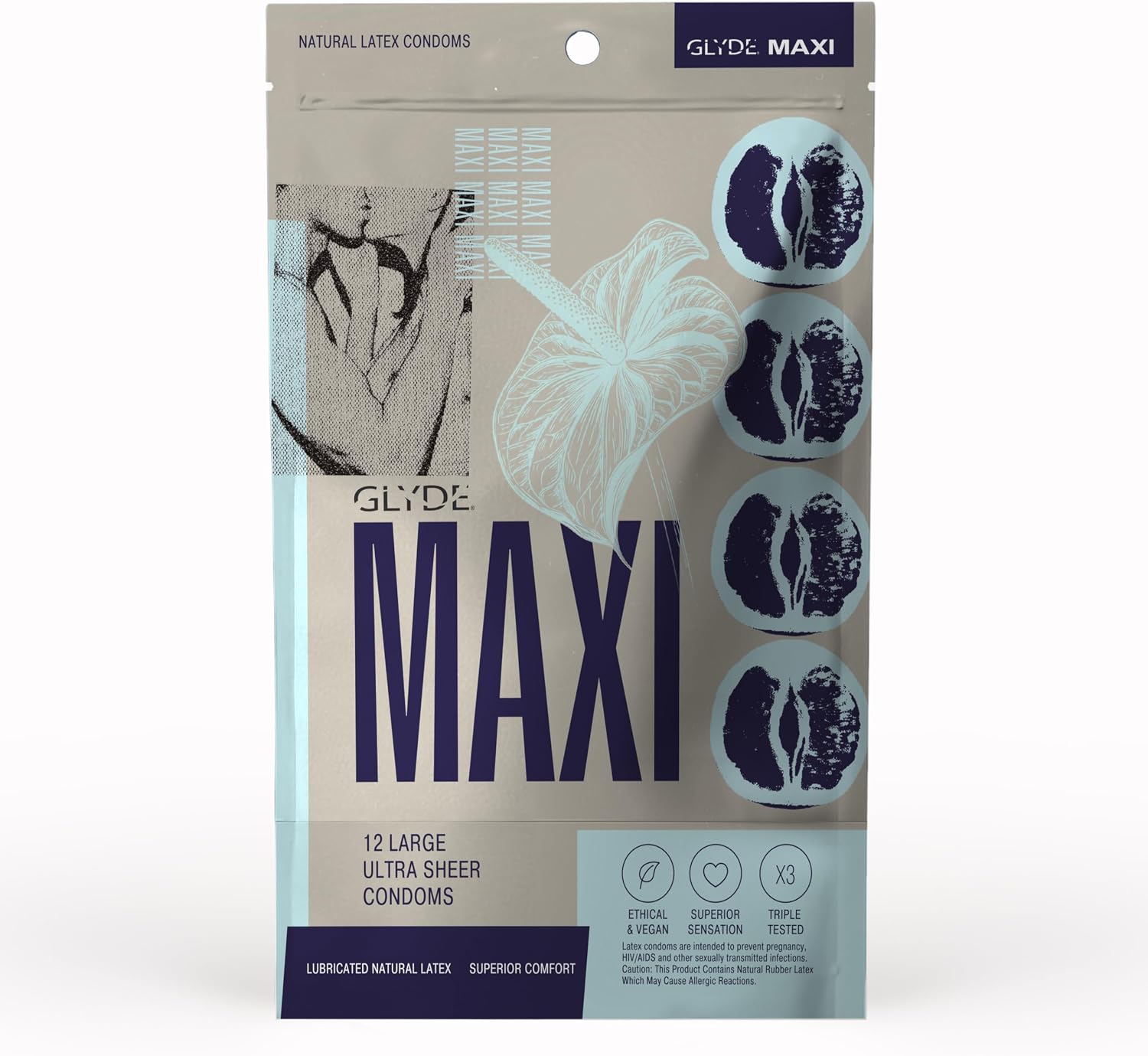 Glyde Maxi - Large Fit Condoms - 12 Count - Ultra-Thin, Vegan, Large Size Natural Rubber Latex, 56mm for Generous Fit