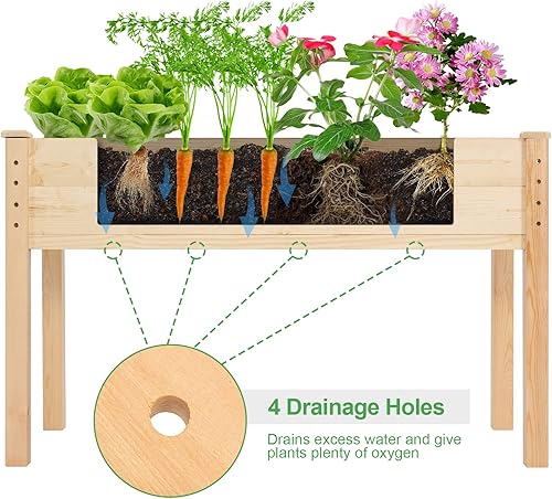 Miniatura 5 de GARFANS Jardinera elevada de madera de 4 pies, maceta elevada de madera maciza para exteriores, kit de caja de jardín con patas para verduras,