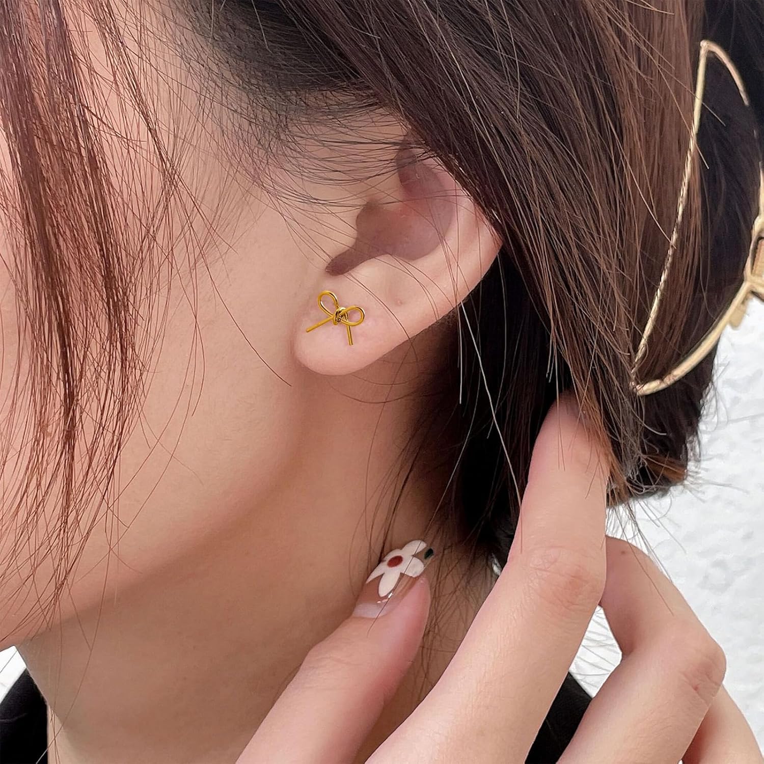 Gold Bow Earrings for Women Silver Bow Stud Earrings Minimalist Trendy Dainty Cute Ribbon Earrings Elegant Jewelry Gift Accessories - Image 3