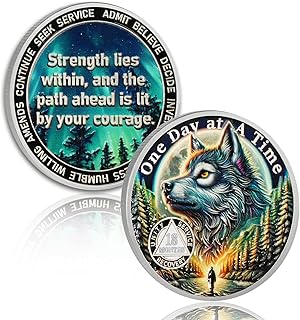 Brave Wolf 18 Months Sobriety Coin - One Day at a Time AA Coin, Alcohol Free a Year and a Half Recovery Chip with Token Capsule, Inspirational Sobriety Gifts for Men & Women