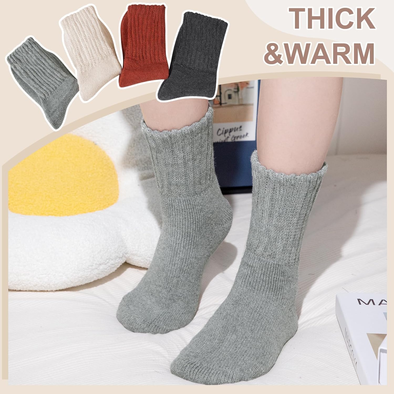 iCamter 4 Pairs Womens Wool Socks - Soft, Thick, Warm Thermal Boot Winter Socks for Gifts - Image 5