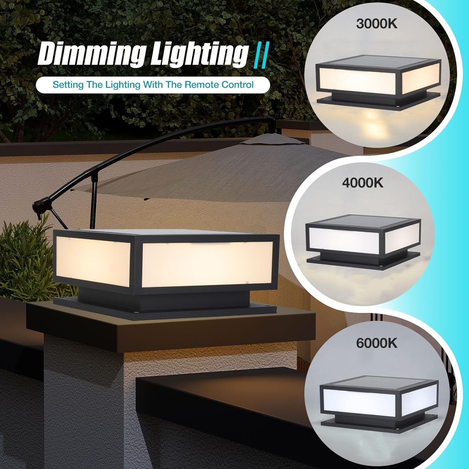 Solar Outdoor Column Lights Modern Solar Post Lights Fence Pillar Light Outdoor Deck Cap Light Lantern for Flat Surface Patio Garden Decoration IP65 Waterproof Post Cap Lamp