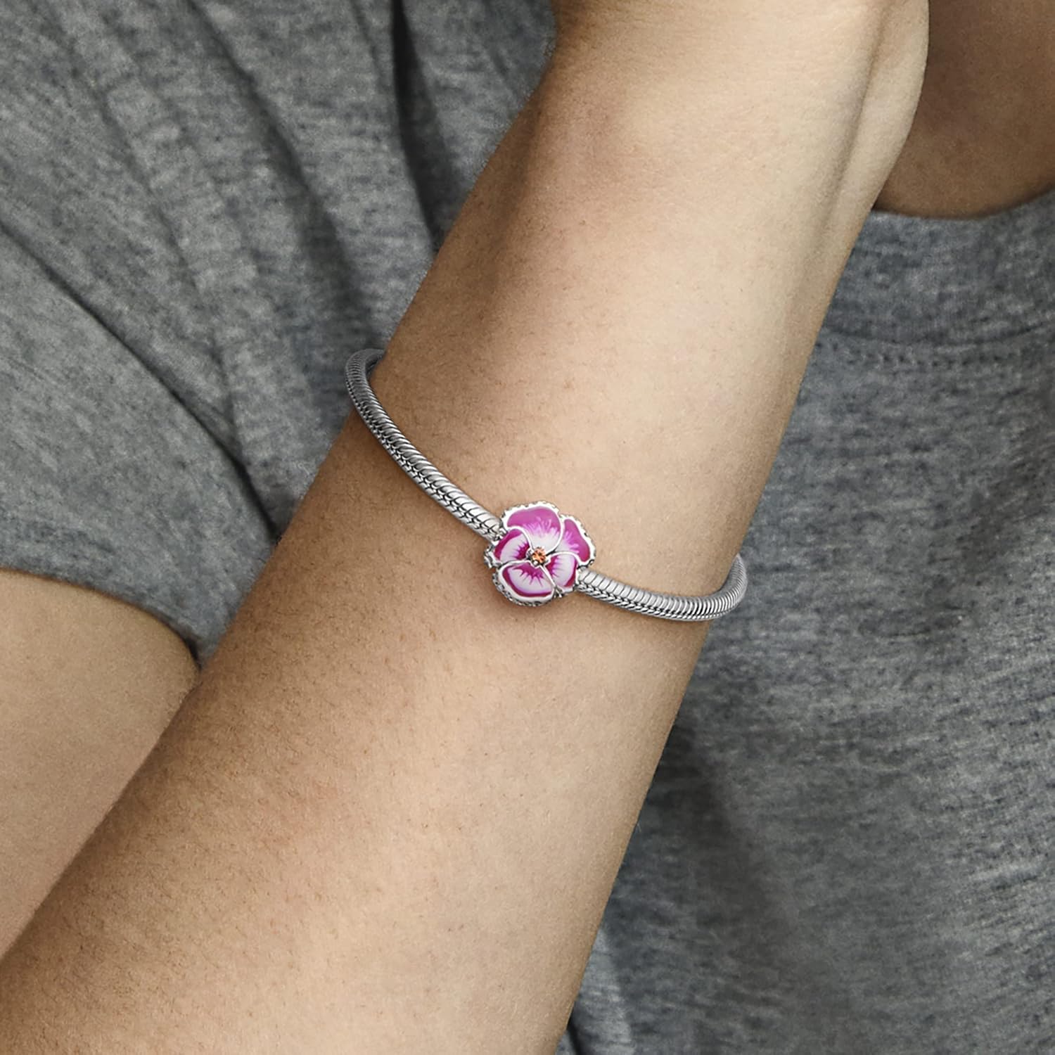 PANDORA Pink Pansy Flower Charm Bracelet Charm Moments Bracelets - Stunning Women's Jewelry - Gift for Women in Your Life - Made with Sterling Silver, Cubic Zirconia & Enamel