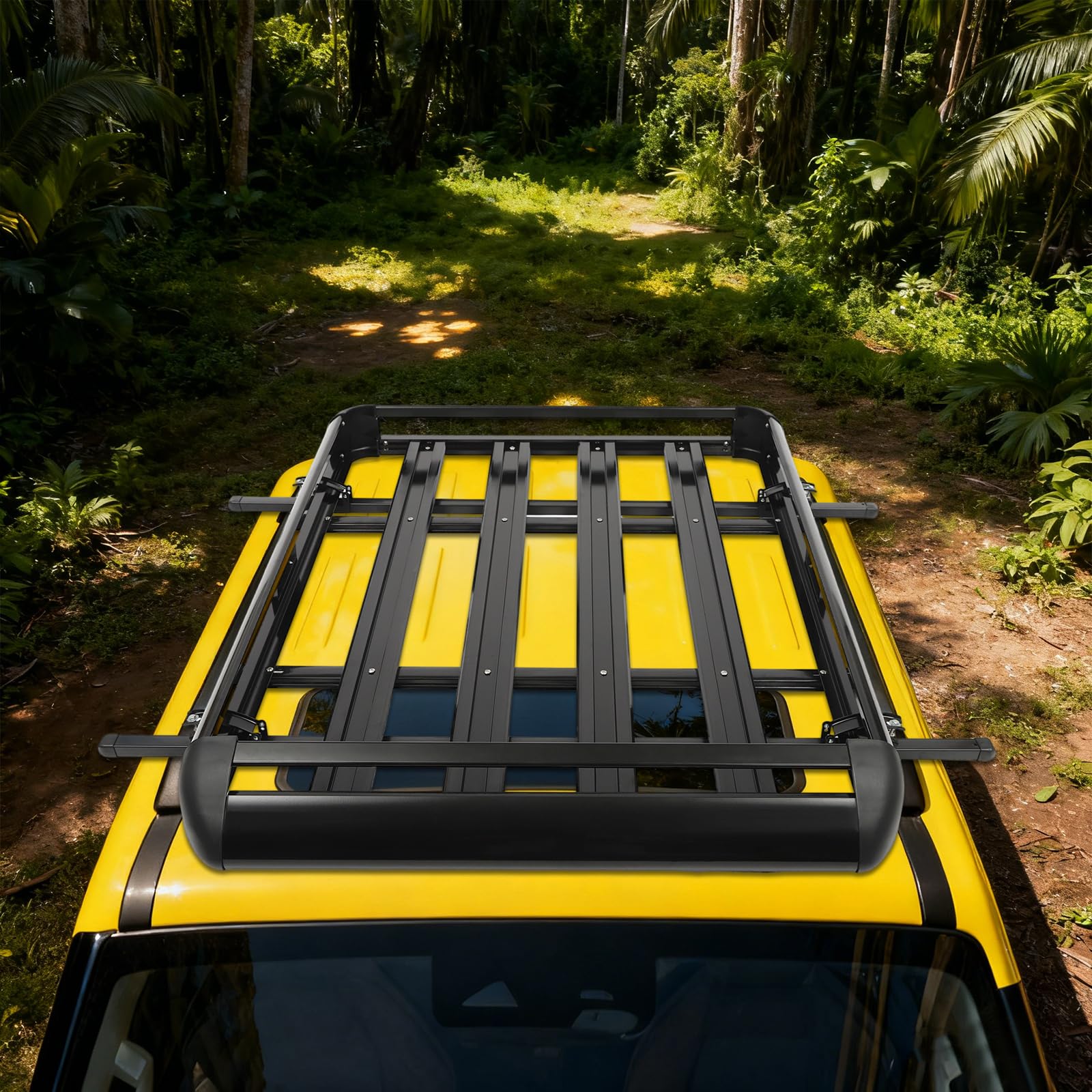 Bacas universales para techo de coche, portaequipajes de 160 x 100 x 13 cm, cesta portaequipajes de aluminio, portaequipajes para SUV - capacidad de 150 kg. Fijación sencilla, negro