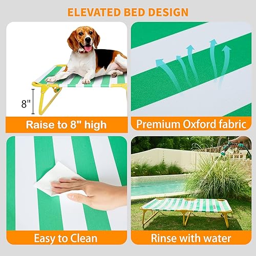 Miniatura 4 de Cama elevada plegable para perros, cama elevada portátil para acampar, cama para perros de verano al aire libre (mediano, rayas verdes y tela Oxford)