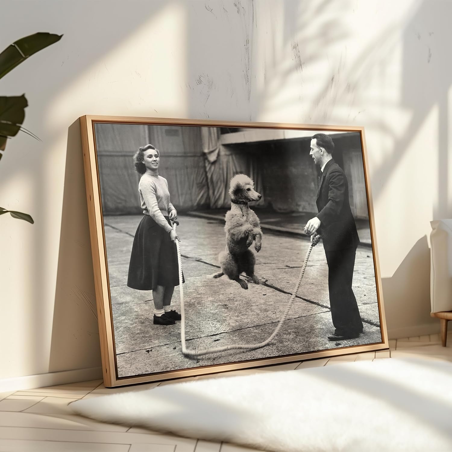 Poster Master Vintage Dog Poster - Retro Poodle Jumping Rope Print - Photography Art - Gift for Dog Owner, Animal Lover, Veterinarian - Decor for Vet Office, Living Room - 8x10 UNFRAMED Wall Art