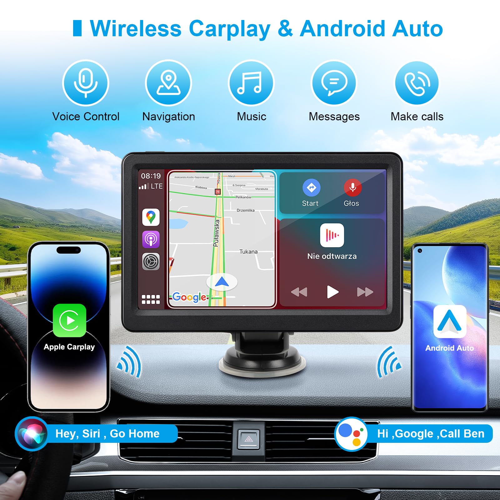 Amazon.com: Wireless Carplay Screen for Car, 7