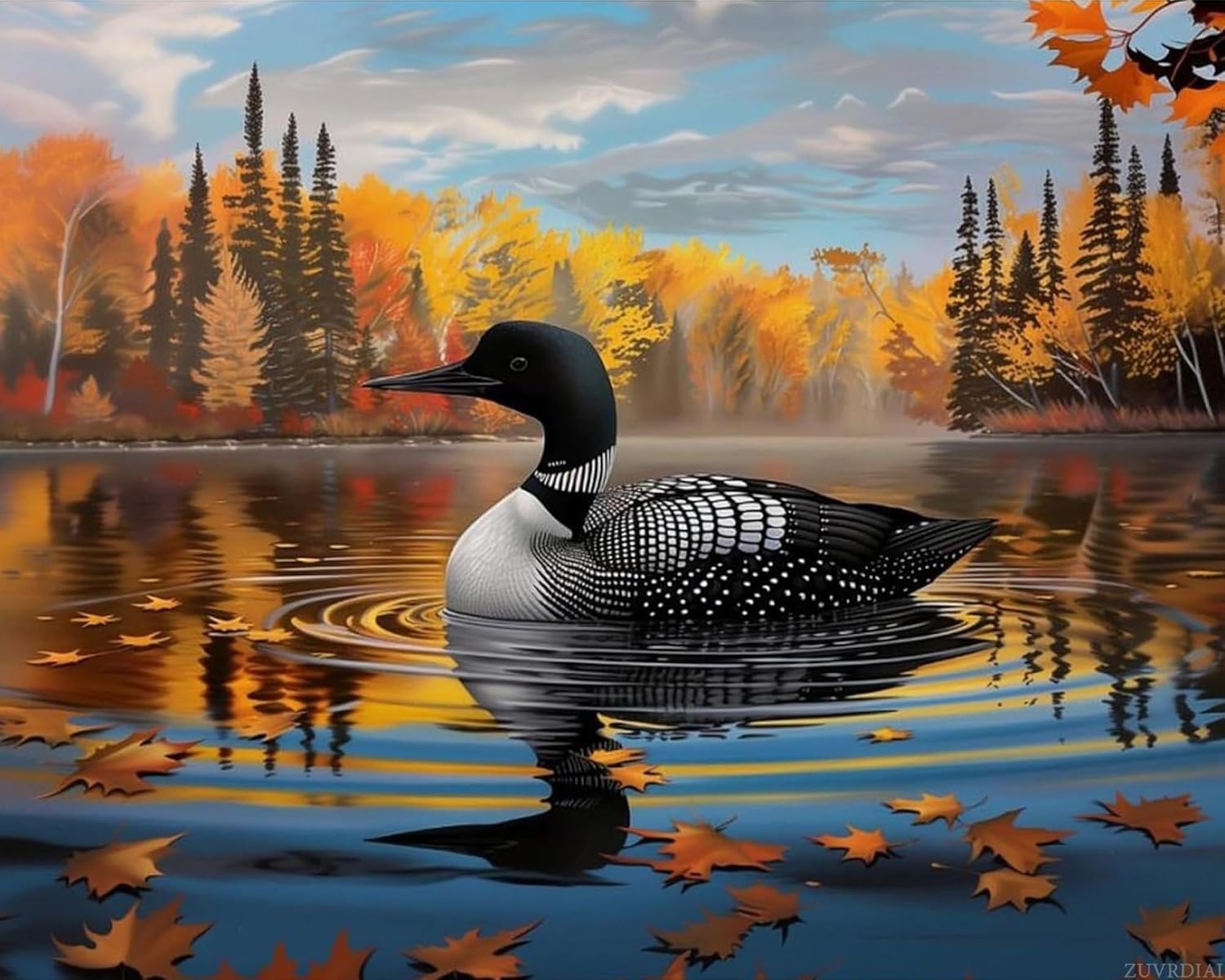 ZUVRDIAI Loons Swimming Lake Paint by Numbers Kit Paint by Numbers DIY Acrylic Drawing Paintworks Artwork Adults Beginners 16 x 20Inch