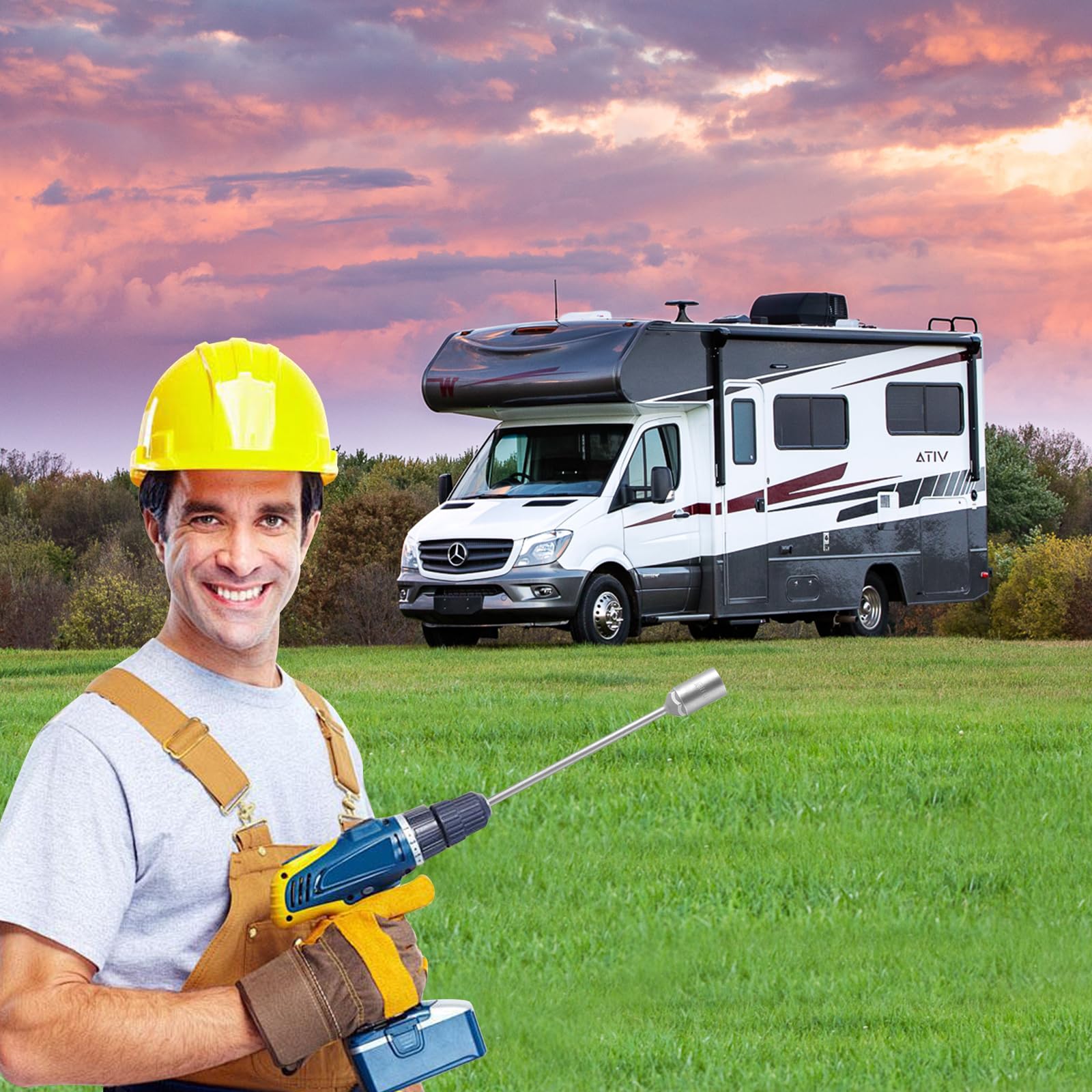 Manovella prolunga 19mm per avvitatore a batteria, 25cm, per martinetti caravan e camper, acciaio cromo vanadio