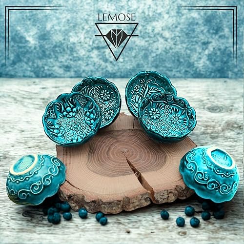 Miniatura 6 de LEMOSE Juego de 6 cuencos decorativos de cerámica turca hechos a mano, cuencos verdes para sumergir y servir, pequeños accesorios versátiles y