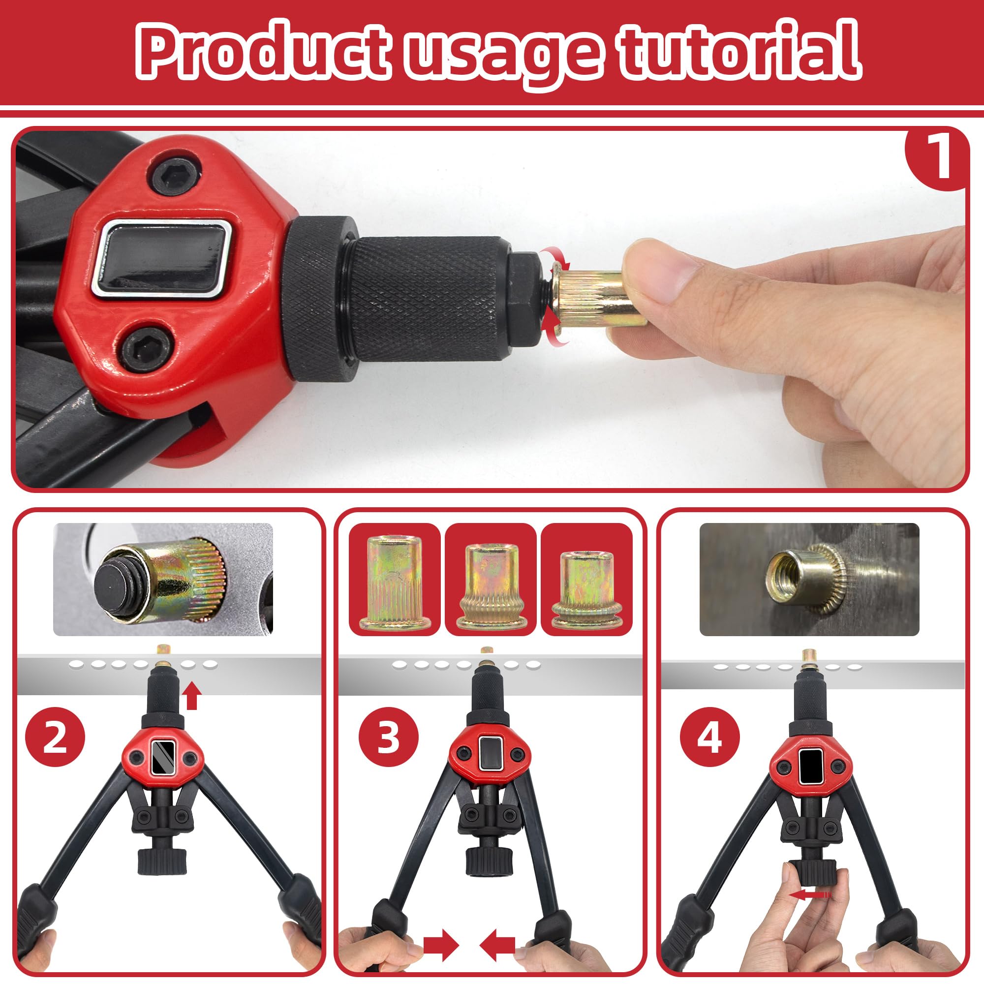 Kit di utensili per rivetti da 35,5 cm con 5 mandrini metrici, rivettatrice manuale professionale