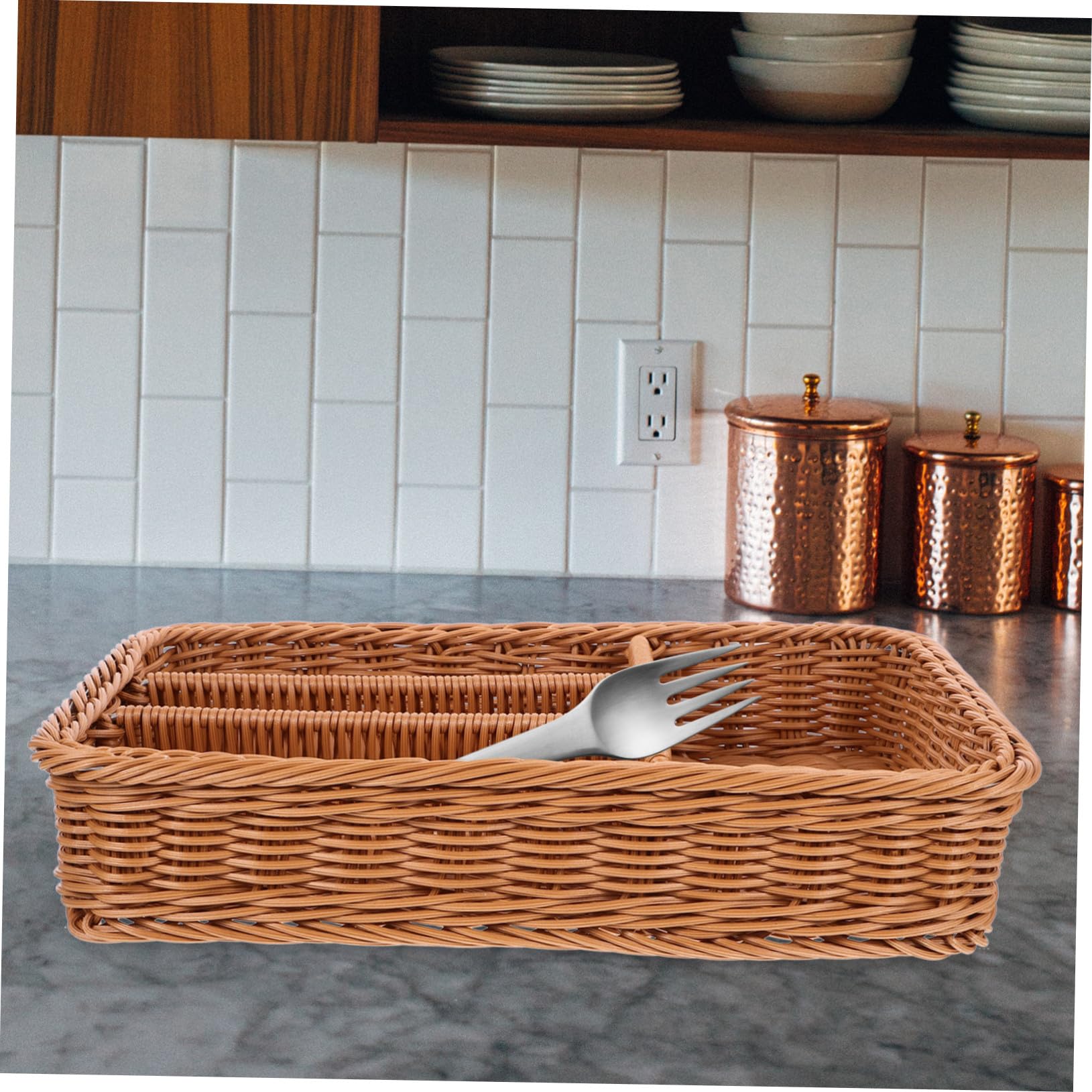 Cesta de Cubiertos Cesta de Almacenamiento de Tenedores Cubiertos de Mimbre Cuchillería utensilio para cajón
