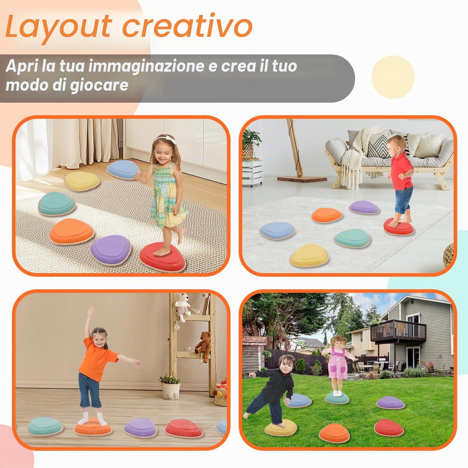 Pietre di Bilanciamento per Bambini, 6PCS Stepping Stones Impilabili, Prcorso Psicomotricità Bambini per Interni ed Esterni, Gioco Equilibrio Sensoriale, Promuovere l'equilibrio e Coordinazione