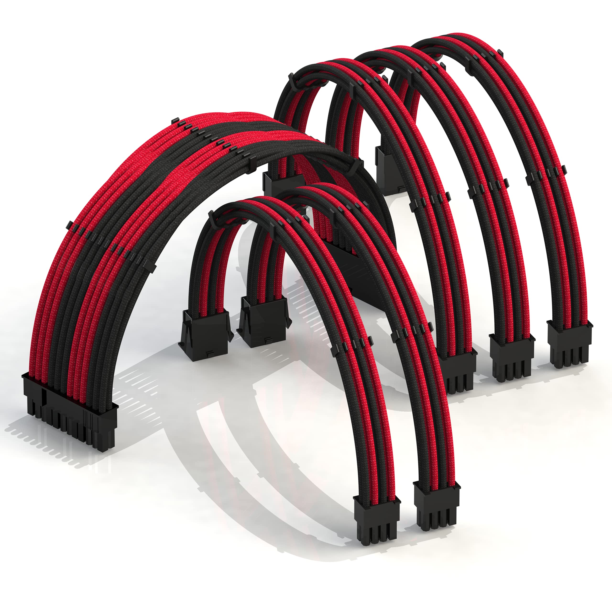 LINKUP - 30cm Super Soft and Flexible PSU Cable Extension Sleeved Custom Mod GPU PC Braided w/Comb Kit┃1 x 24 P (20+4)┃1 x 8 P (4+4) CPU┃2 x 8 P (6+2) GPU set┃300mm - RedBlack