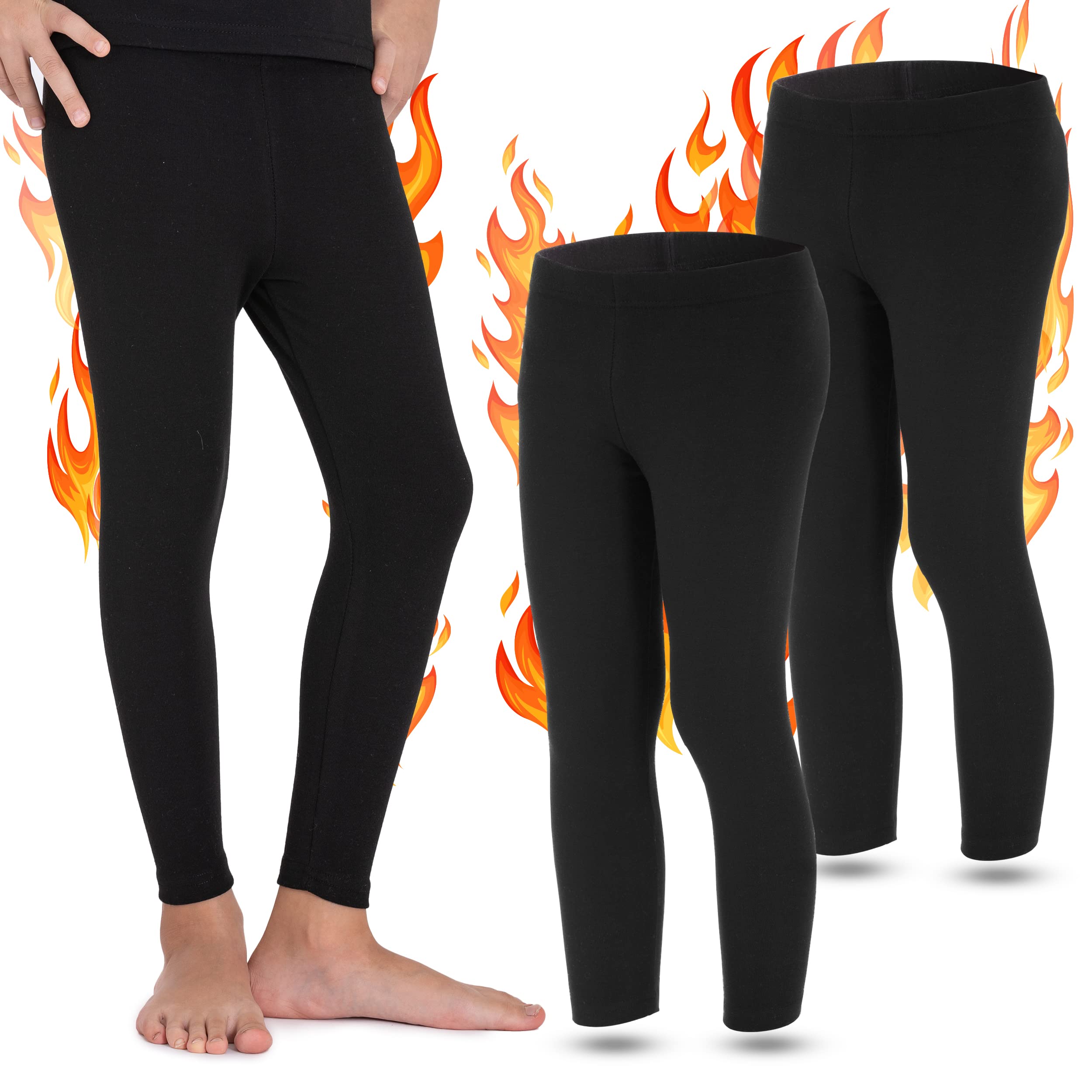 LOREZA® 2 Enfants Garçons Filles Thermique Legging sous-vêtements avec Polaire Chaud uni