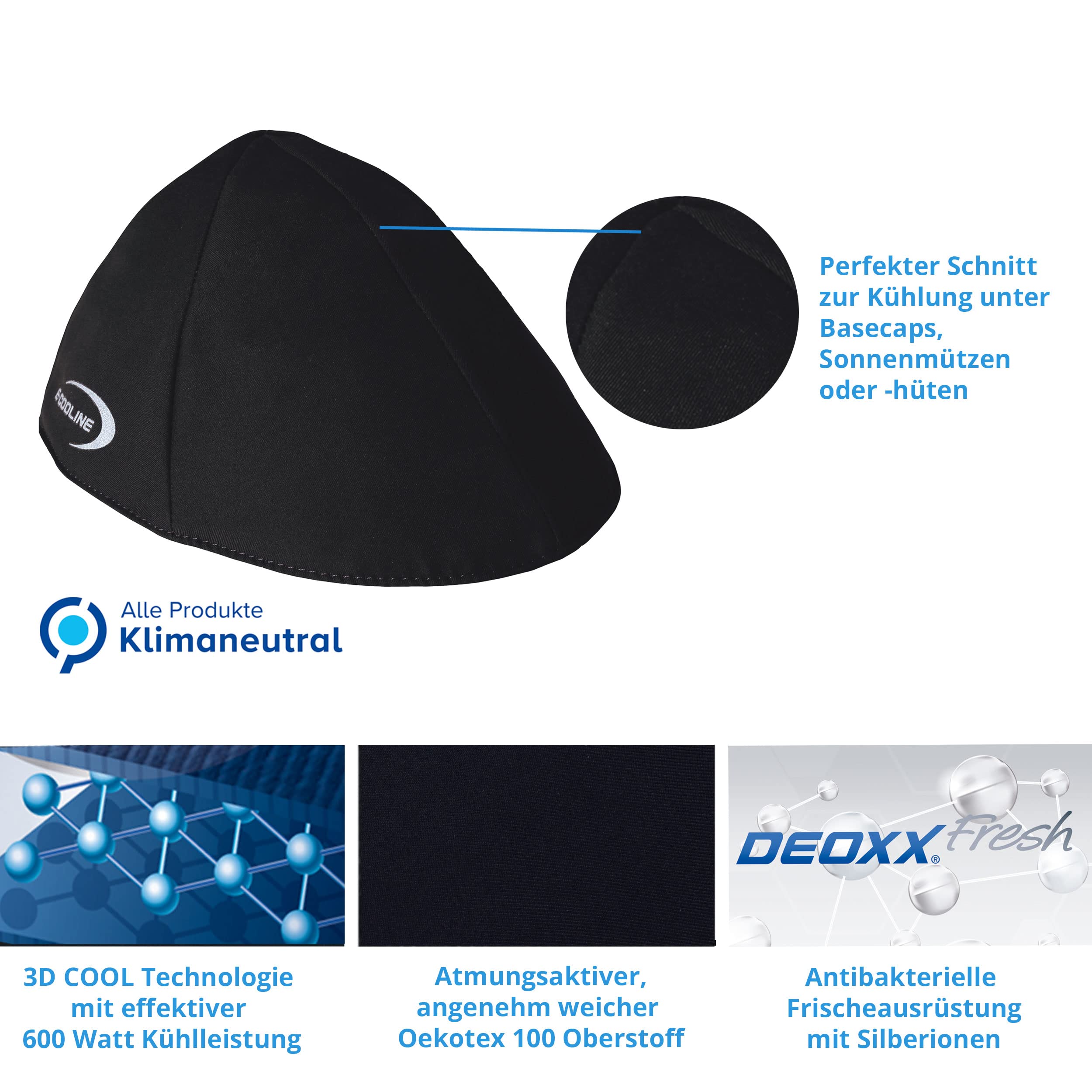 E.COOLINE Powercool SX3 KühlCapInlay One Size - Kühlung für Mützen - Kopfkühlung bei Hitze im Sommer oder Arbeit - kühlender Einsatz Kappe - Einlage Cap kühlend - waschbar - Made in Germany