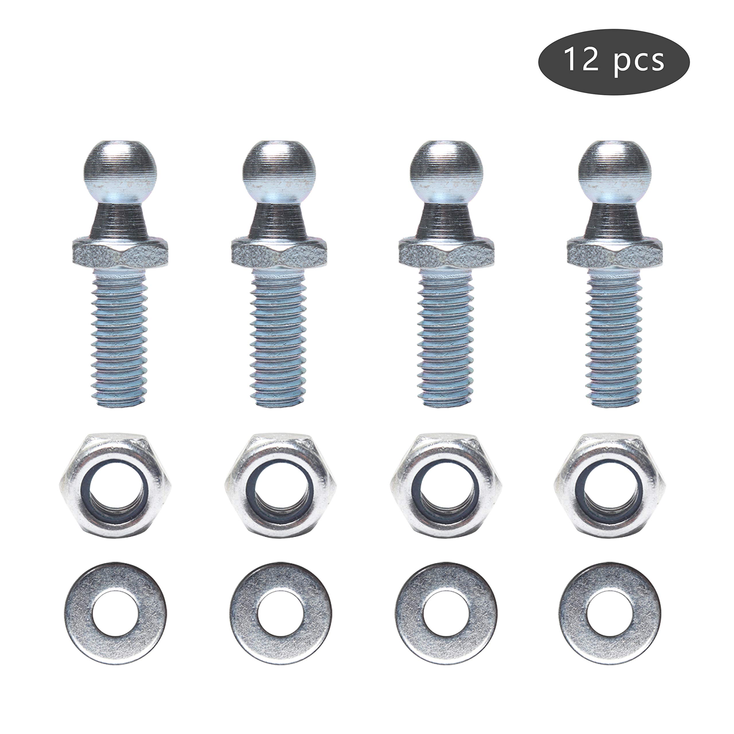 Beneges 4 Pair 10mm Ball Studs with Hardware Lock Nuts Washers 5/16-18 Thread x 3/4" Long Shank for Universal Gas Lift Support Strut End Fittings