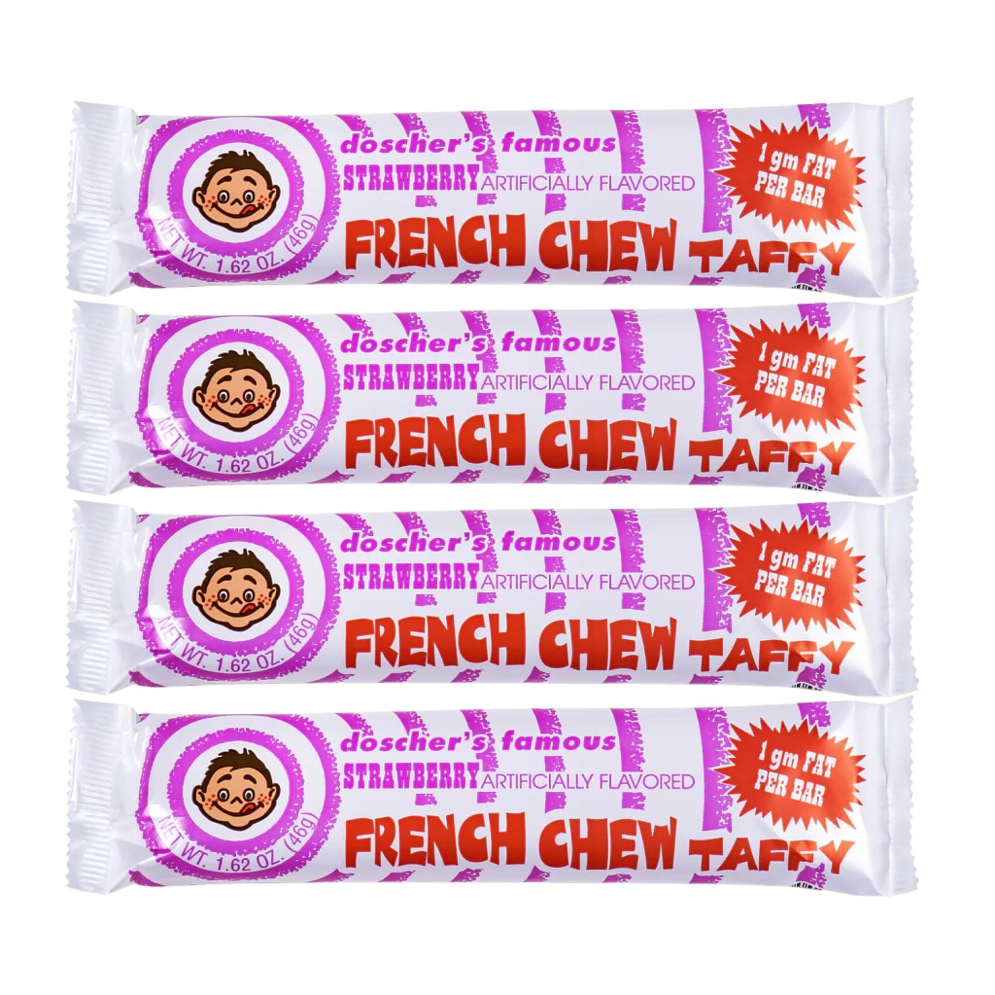 French Chew Taffy, Classic, Soft & Chewy Strawberry Candy, Made in the USA, Pack of 4