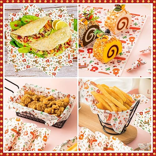 Miniatura 21 de 100 piezas de papel de cera de Navidad para alimentos, hojas de papel de cera, papel de delicatessen, envoltura de sándwich, envolturas de galletas