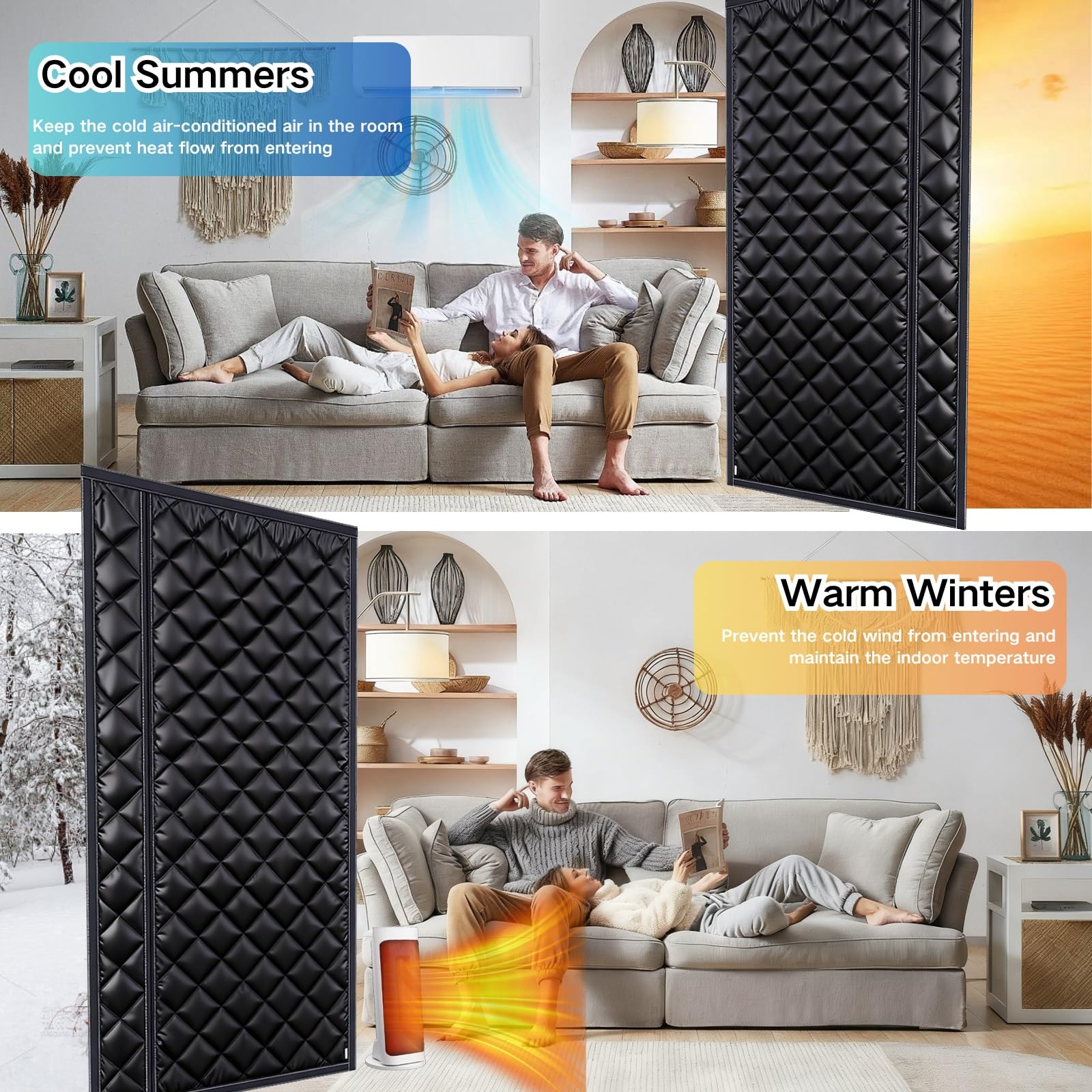 Wärmeschutzvorhang Türvorhang Kälteschutz Magnetischer Thermovorhang Magnet Tür Abdeckung 85x200cm 110x200cm 120x210cm Baumwolle Vorhang for Schlafzimmer, Küche, Balkon(Brown,W 85 x H 210cm)